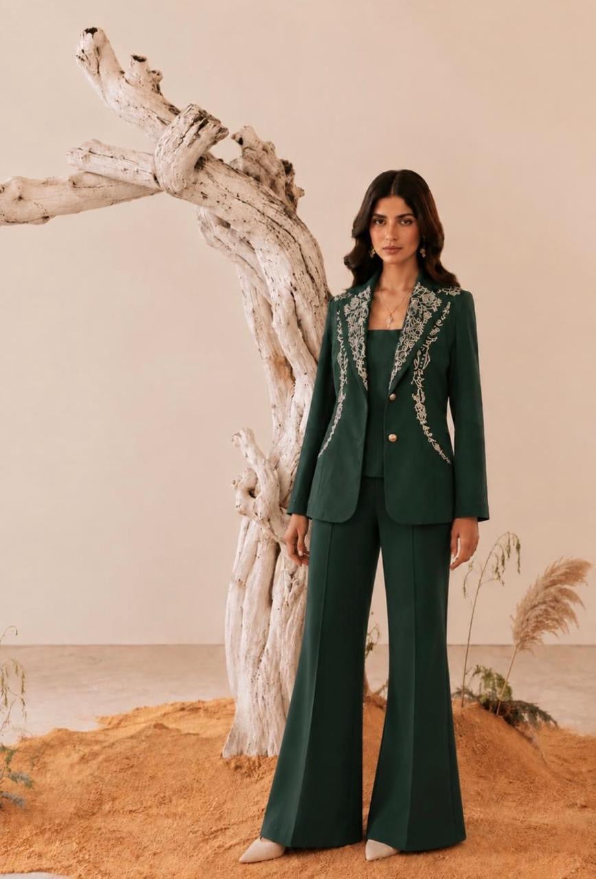 Embroidered Crepe Pant Suit