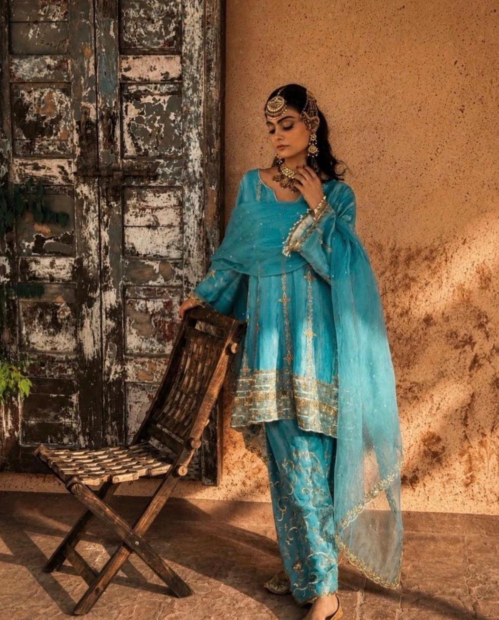 Pure Silk Tissue Kalidar Punjabi Suit