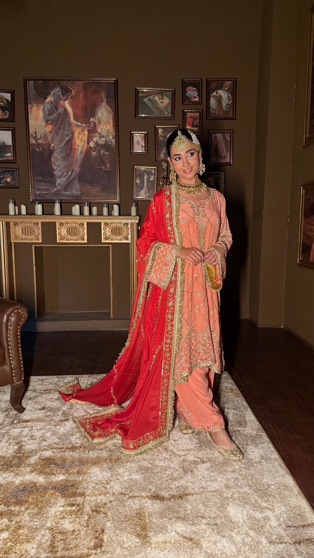 Peach Zari Jaal Crepe Suit Set