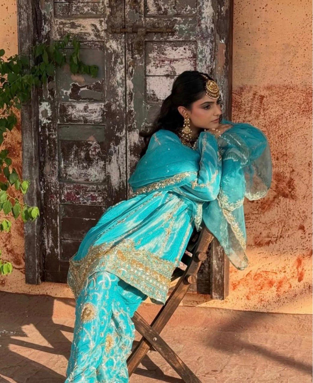 Pure Silk Tissue Kalidar Punjabi Suit