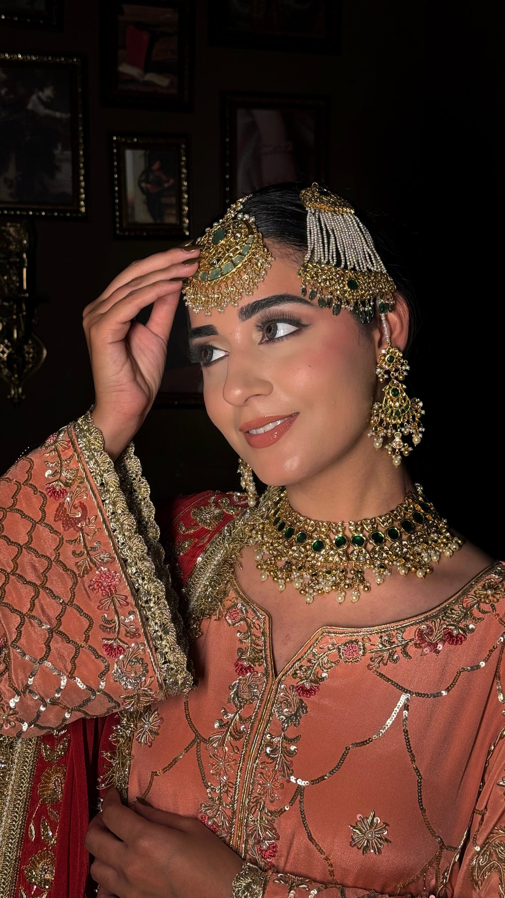 Peach Zari Jaal Crepe Suit Set