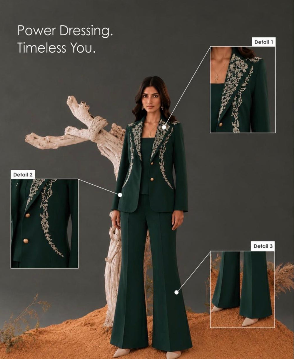 Embroidered Crepe Pant Suit