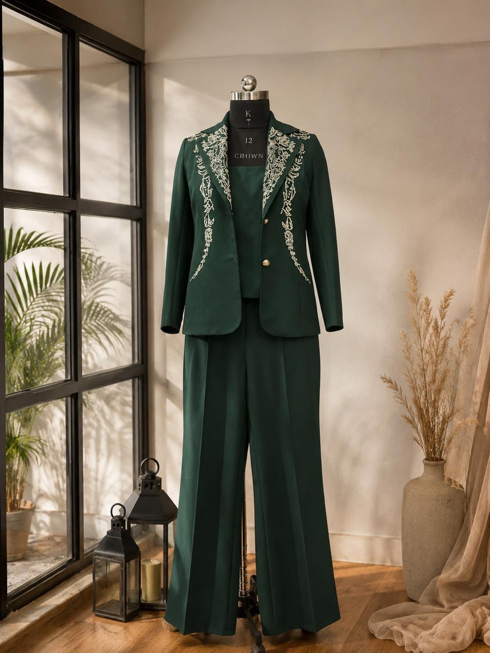 Embroidered Crepe Pant Suit