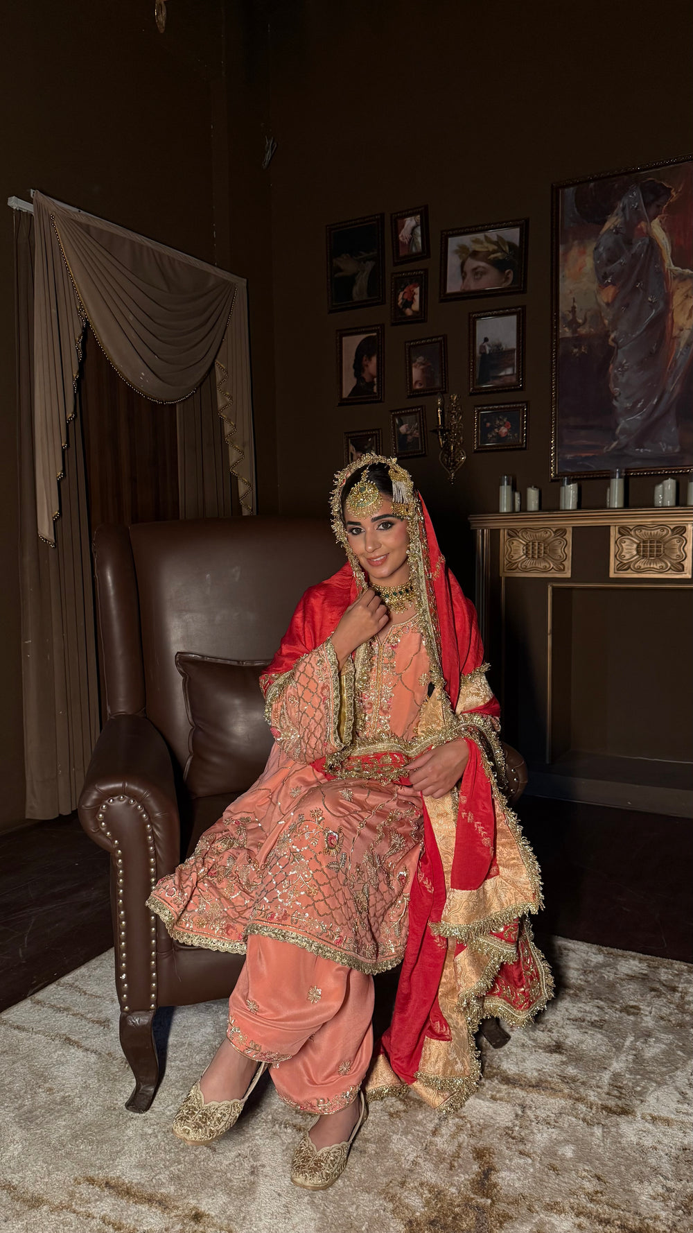 Peach Zari Jaal Crepe Suit Set