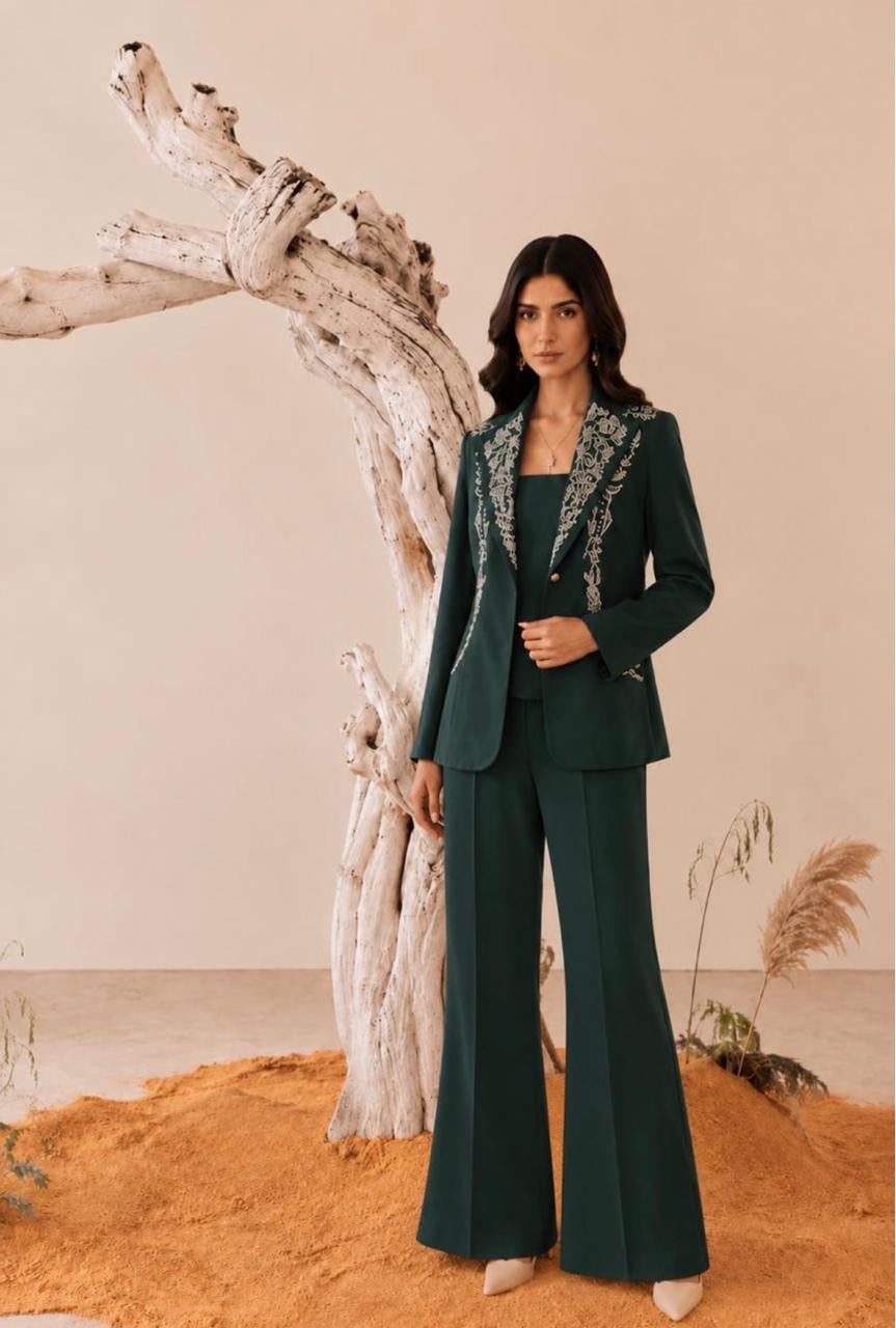 Embroidered Crepe Pant Suit